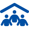Three people under a roof icon representing community support.