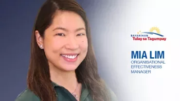Portrait of a woman smiling with text: Mia Lim, Organisational Effectiveness Manager.