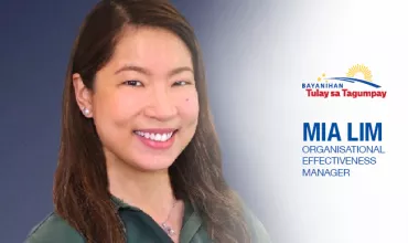 Portrait of a woman smiling with text: Mia Lim, Organisational Effectiveness Manager.