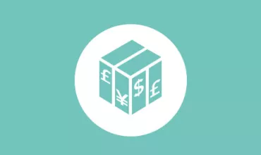Box icon with currency symbols: pound, yen, and dollar.