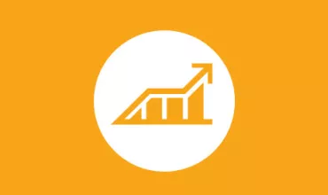 Graph icon with upward trend on orange background.