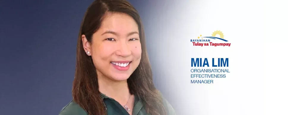 Portrait of a woman smiling with text: Mia Lim, Organisational Effectiveness Manager.